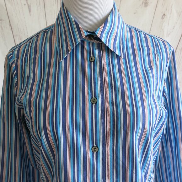 Faconnable Multicolor Stripe 100% Cotton Button Down Long Sleeve Shirt - Size 36 - Picture 3 of 7
